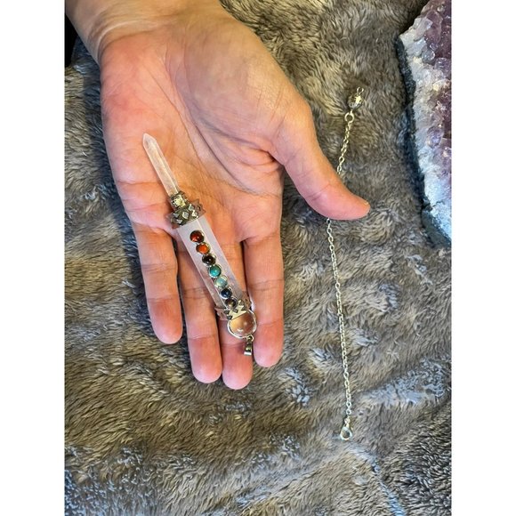 Spiritual Self Amethyst + Quartz Wand Divination Pendulum Pendant Necklace - Picture 8 of 8